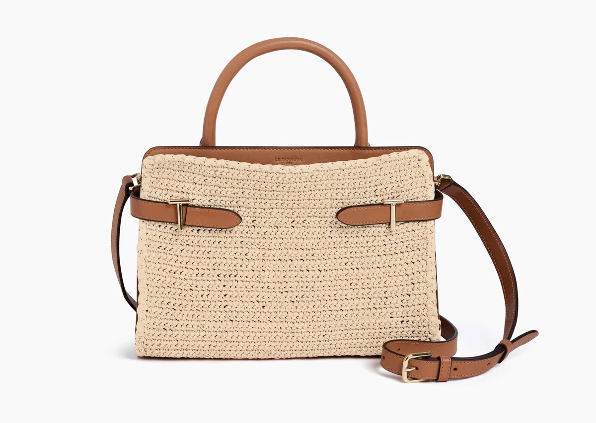 le tanneur emie medium handbag in raffia effect and smooth leather le tanneur emie medium handbag in raffia effect and smooth leather