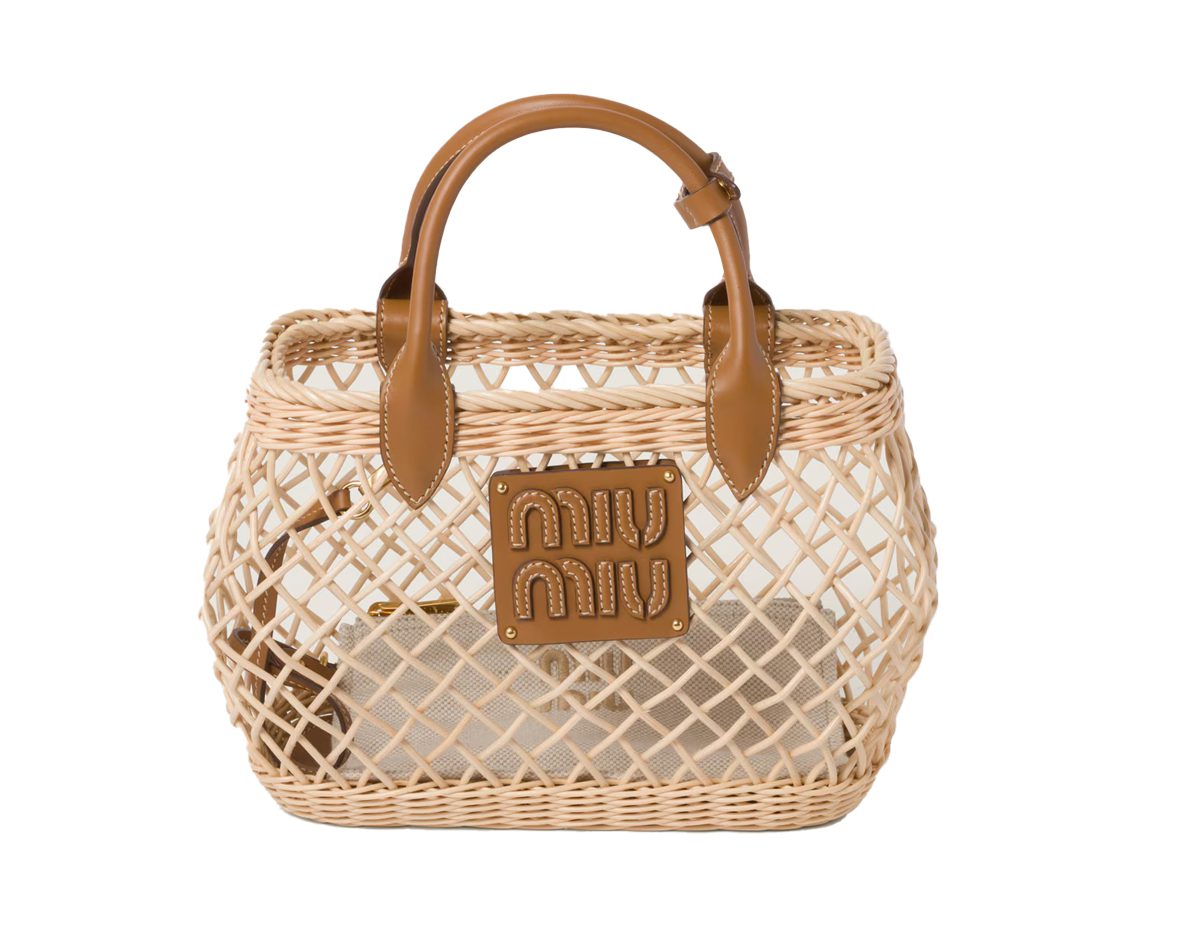 miu miu Woven fabric handbag with leather trim miu miu Woven fabric handbag with leather trim