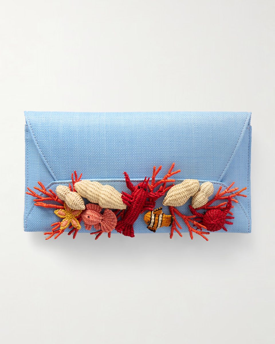 aquazzura Marea embellished woven raffia clutch aquazzura Marea embellished woven raffia clutch