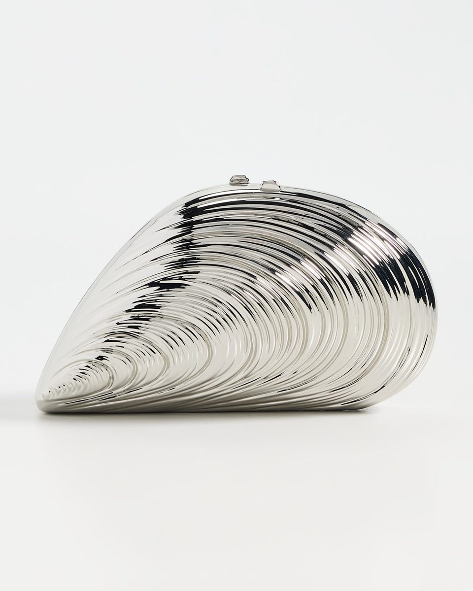 simkhai Bridget Mini Metal Oyster Shell Clutch