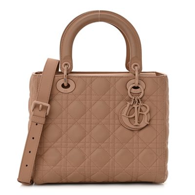 Christian Dior Ultra Matte Calfskin Cannage Medium Lady Dior Beige