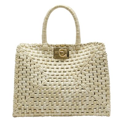 ferragamo The Studio Raffia Basket Top Handle Bag