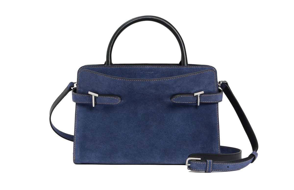 Le Tanneur Emie medium handbag in denim effect suede leather in Prussian Blue