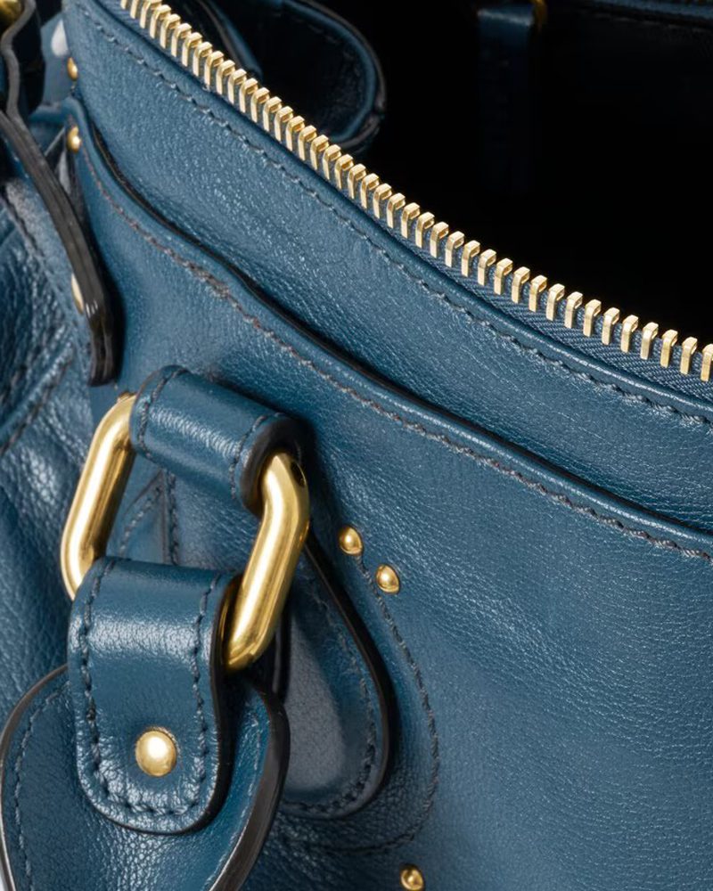 Paddington bag in grained leather tapestry blue