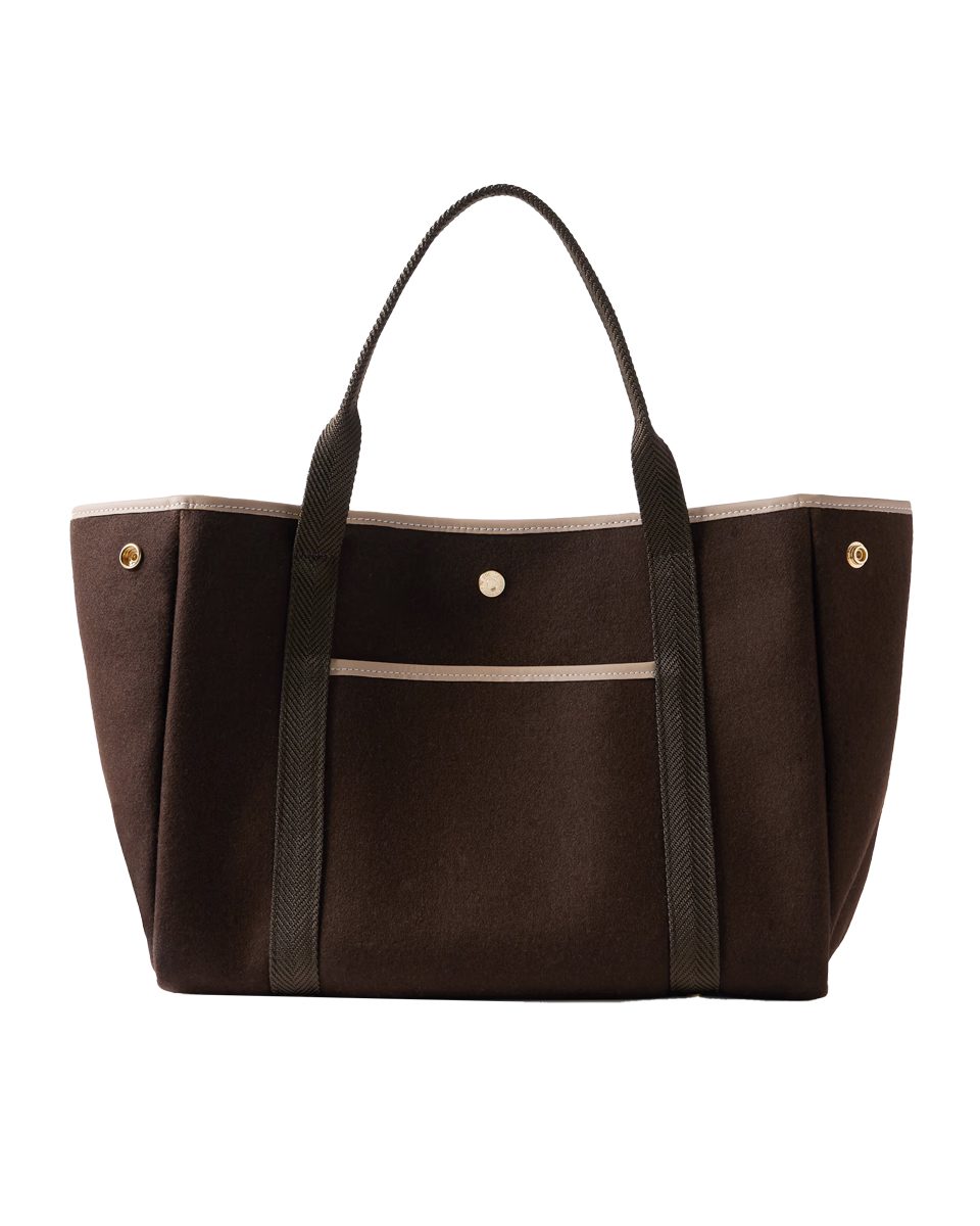RUE DE VERNEUIL Traverse?e Whip leather and webbing trimmed flannel tote RUE DE VERNEUIL Traverse?e Whip leather and webbing trimmed flannel tote