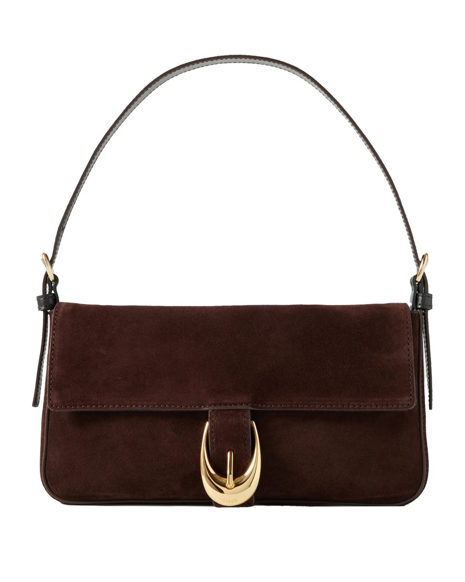 STAUD Harlow buckled suede shoulder bag STAUD Harlow buckled suede shoulder bag