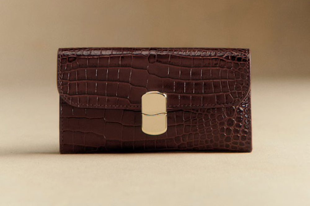 Sezane Milo Large Wallet Chocolate Crocodile Print