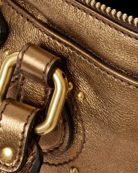 Small Paddington bag in metallized leather in golden brown