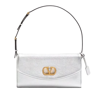 Small Shoulder Bag in Laminated Nappa Leather in silver