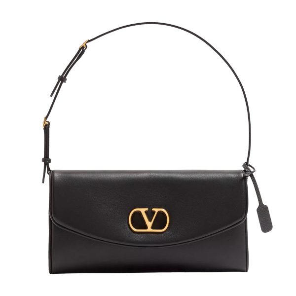 Valentino Garavani DeVain Small Shoulder Bag in Laminated Nappa Leather Black