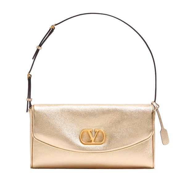 Valentino Garavani DeVain Small Shoulder Bag in Laminated Nappa Leather Gold