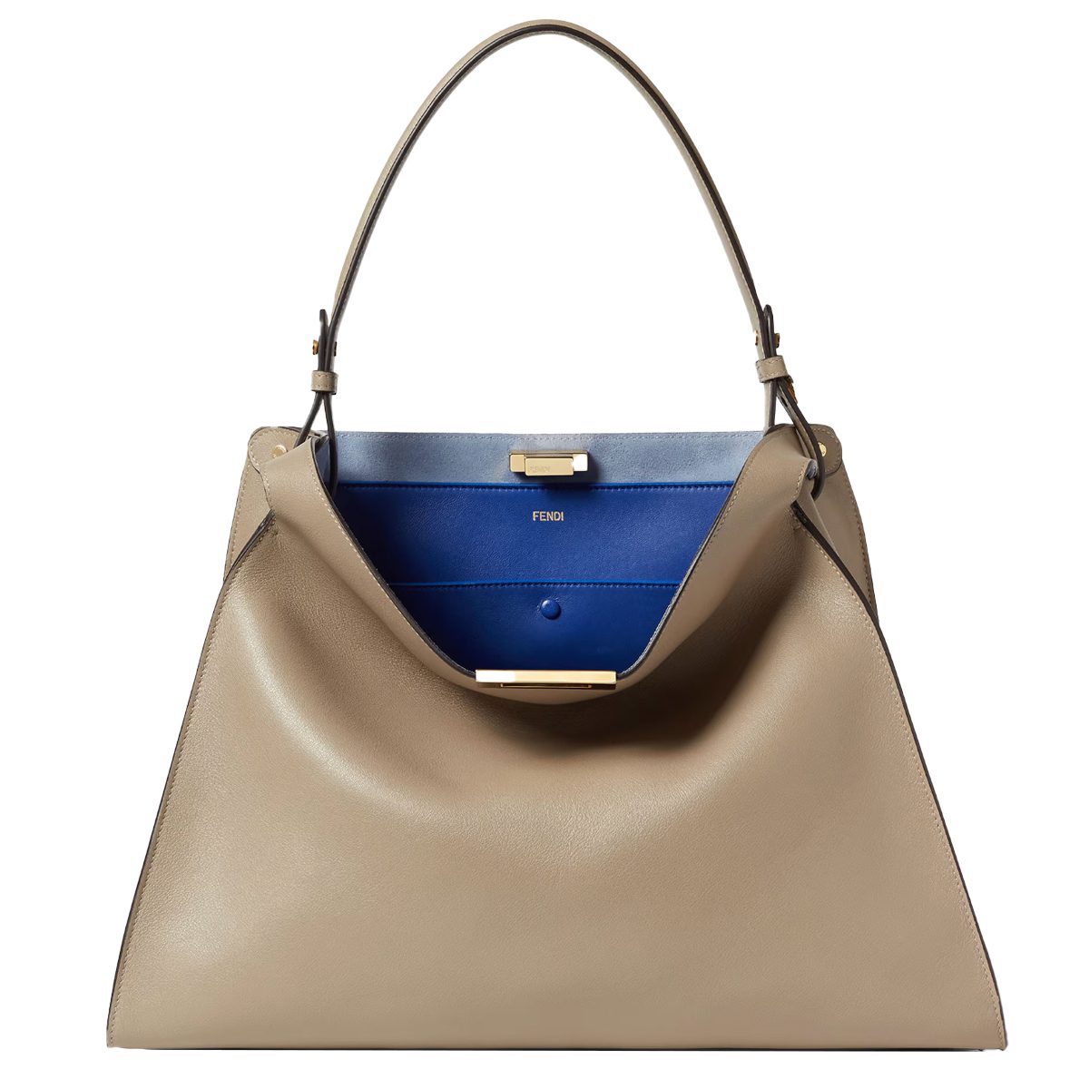 Fendi Way Large Dove gray leather and neon blue suede bag
