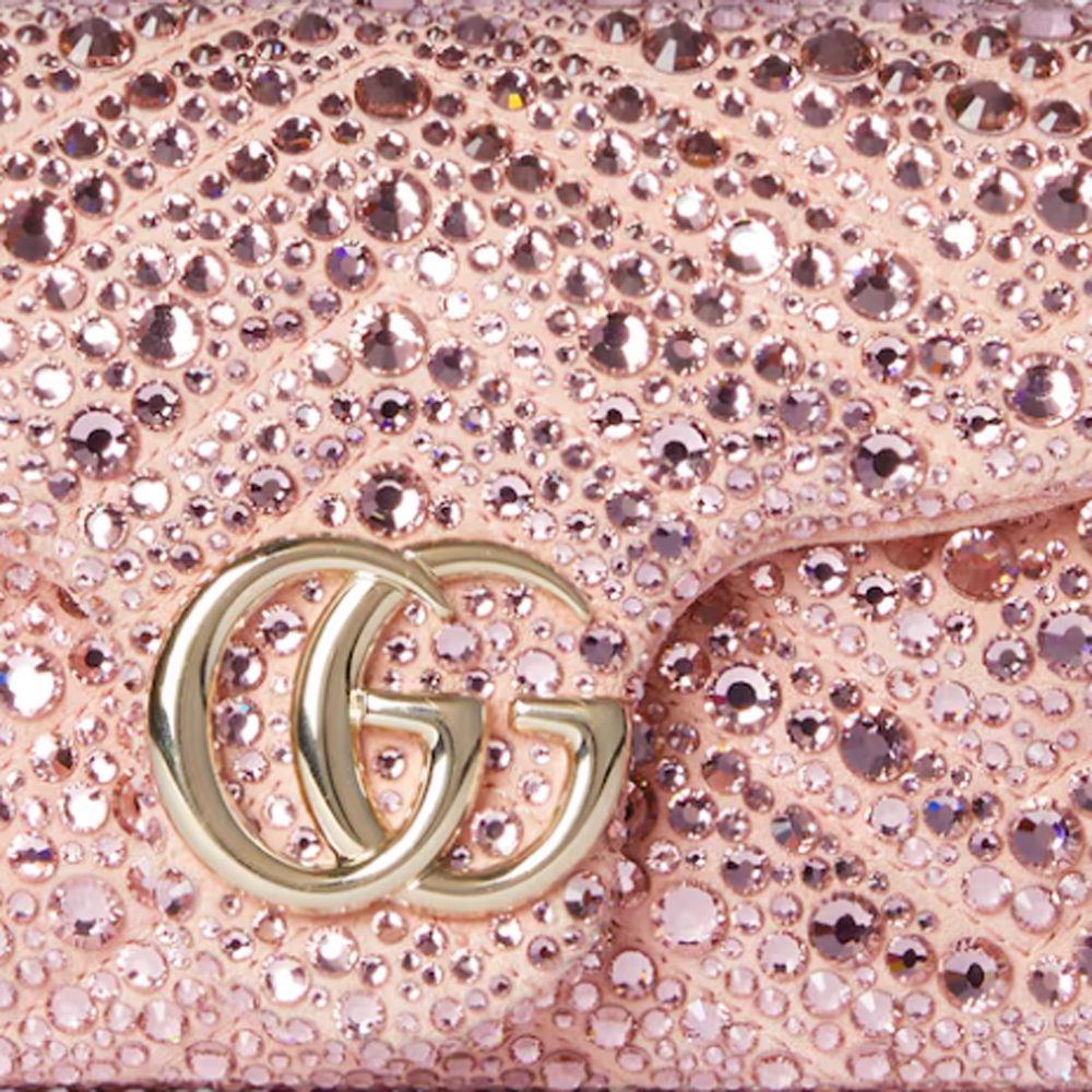 GG Marmont crystals mini shoulder bag in light pink nubuck leather GG Marmont crystals mini shoulder bag in light pink nubuck leather