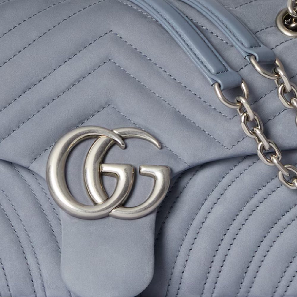 GG Marmont medium shoulder bag in dusty blue suede GG Marmont medium shoulder bag in dusty blue suede