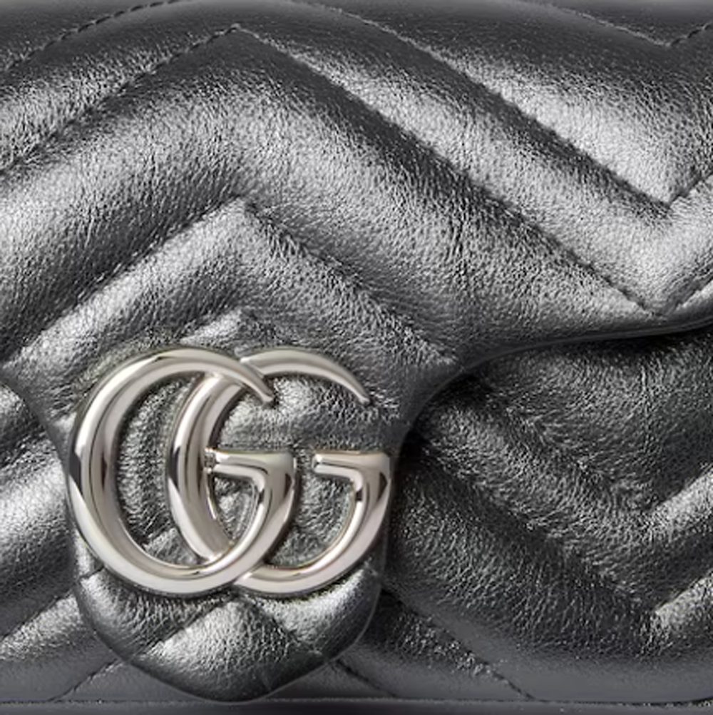 GG Marmont mini shoulder bag in dark grey lame leather GG Marmont mini shoulder bag in dark grey lame leather