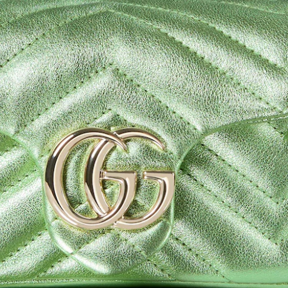 GG Marmont mini shoulder bag in pale green lame leather GG Marmont mini shoulder bag in pale green lame leather