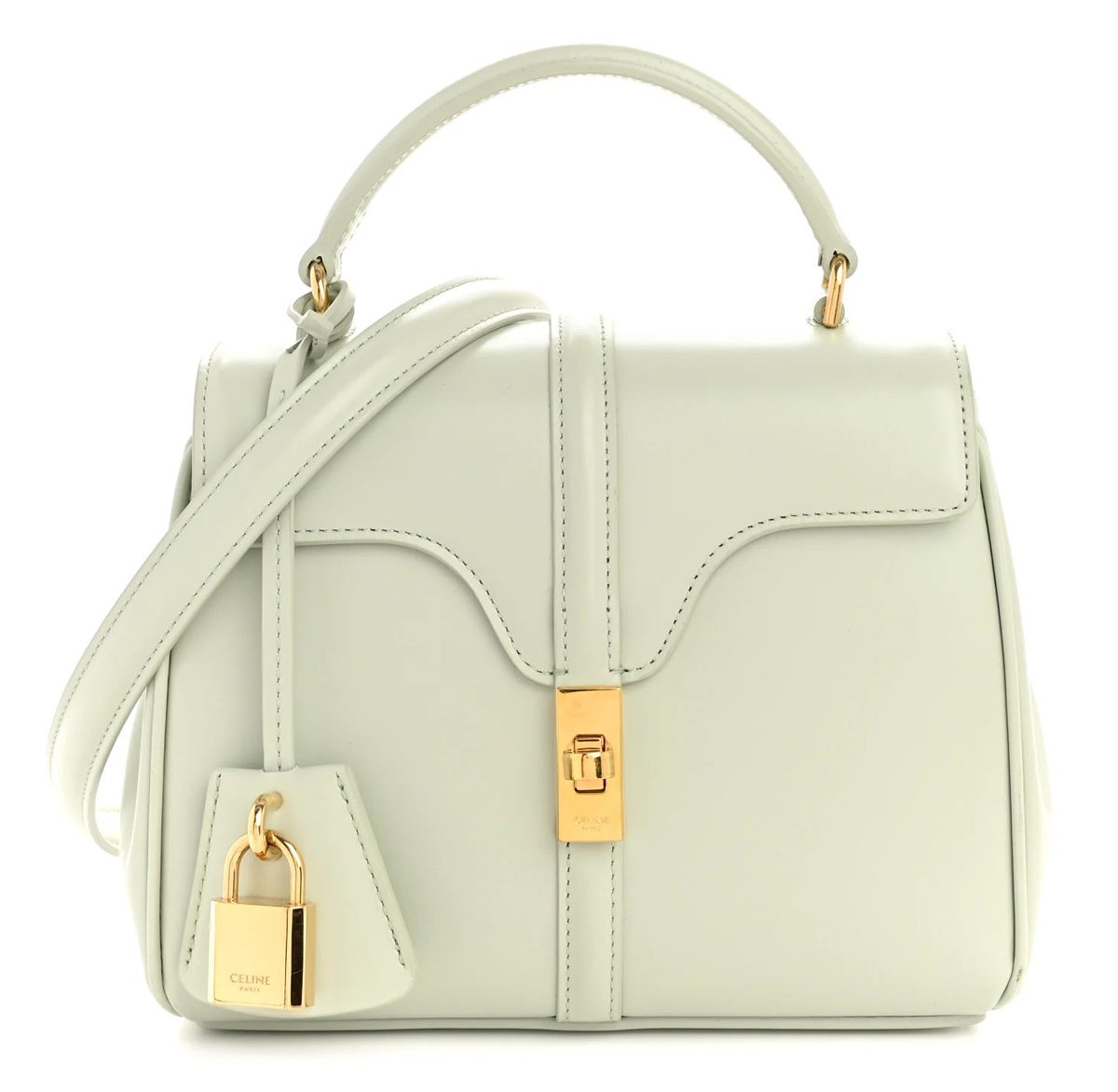 Celine Satinated Calfskin Mini 16 Top Handle Bag Jade