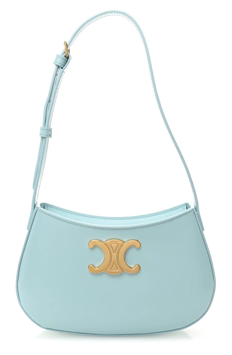 Celine Shiny Calfskin Medium Tilly Triomphe Shoulder Bag Light Blue