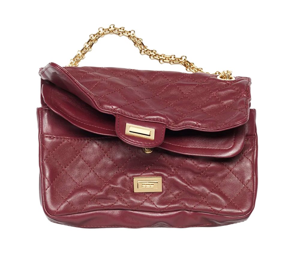Chanel 2.55 Handbag Lambskin & Gold Tone Metal Dark Burgundy