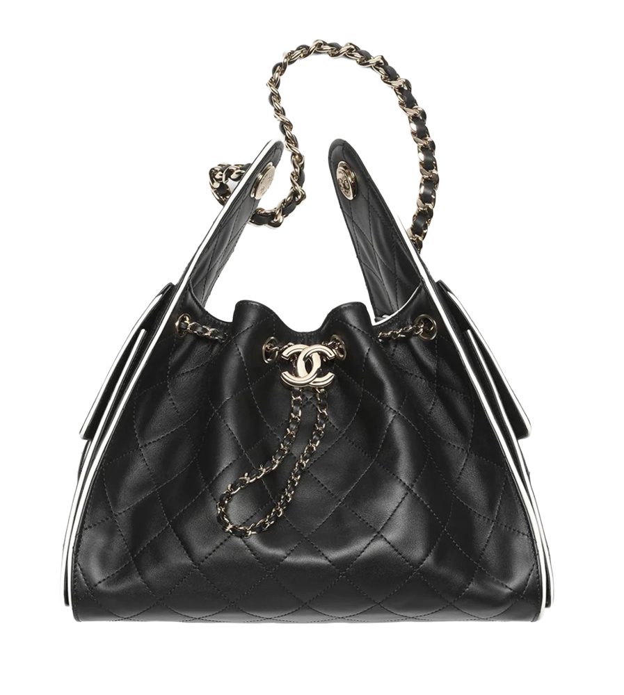 Chanel 25 Small Handbag Calfskin & Gold Tone Metal Black & White