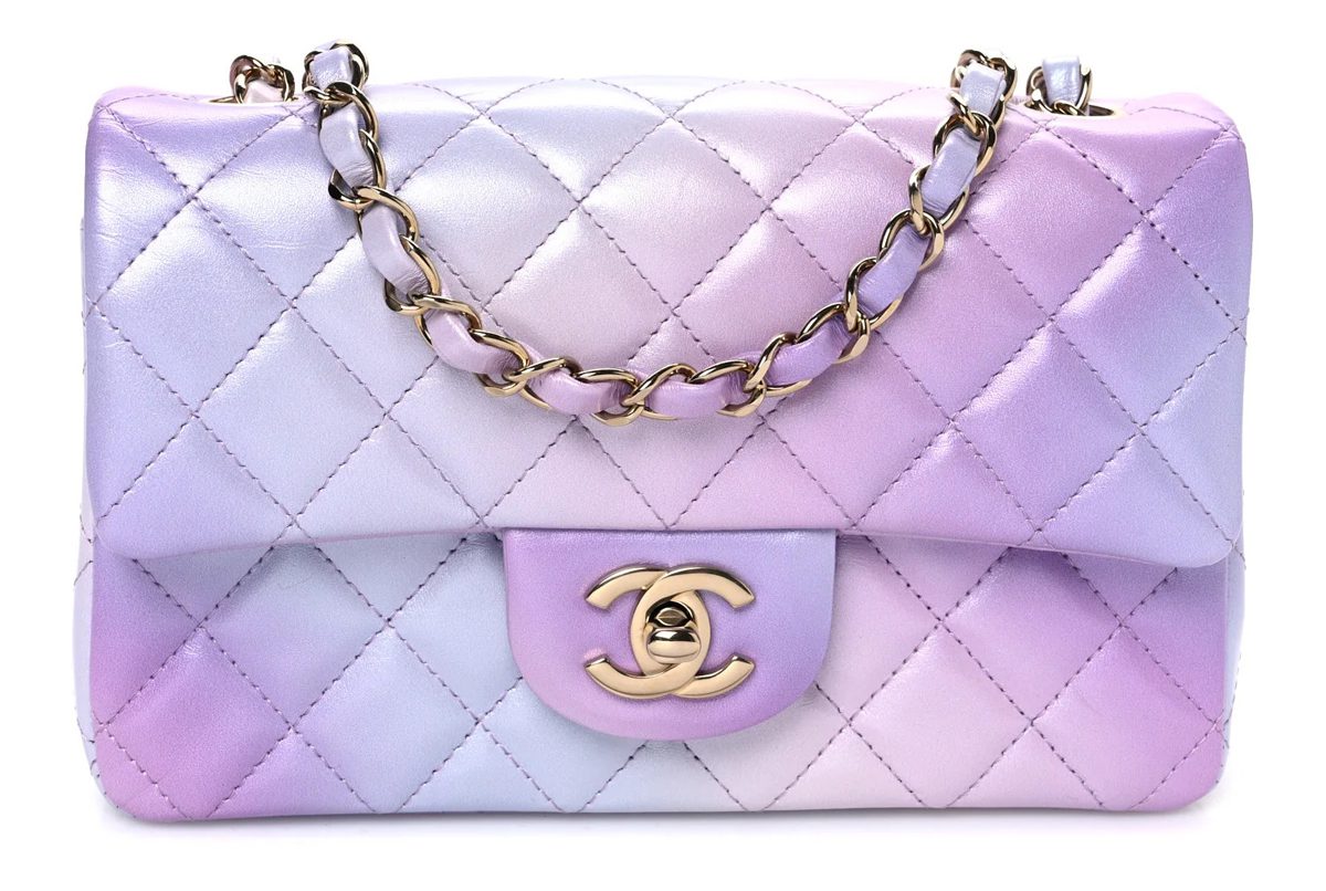 Chanel Calfskin Quilted Cloudy Tie Dye Mini Rectangular Flap Purple Blue Pink