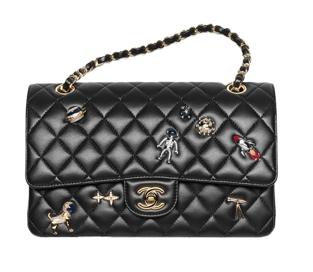 Chanel Classic 11.12 Handbag Lambskin, Enamel, Strass, Silver Tone & Gold Tone Metal Black