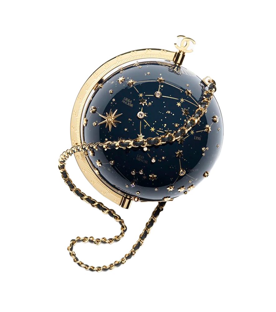 Chanel Evening Bag Resin, Strass & Gold Tone Metal Dark Blue & Gold