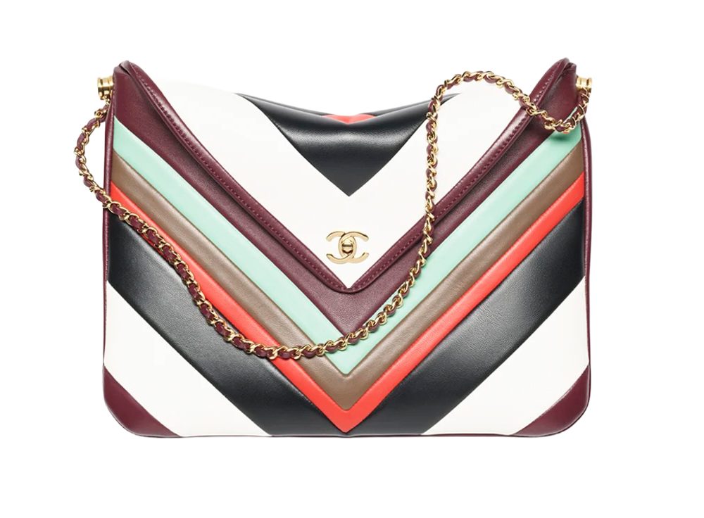 Chanel Large Hobo Bag Lambskin & Gold Tone Metal White, Black, Red & Light Green