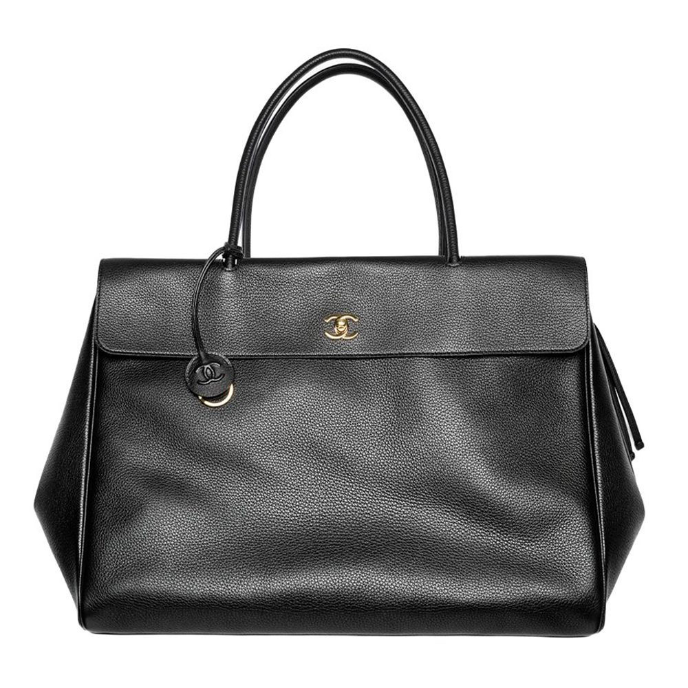 Chanel Large Shopping Bag Grained Calfskin Gold Tone Metal Black