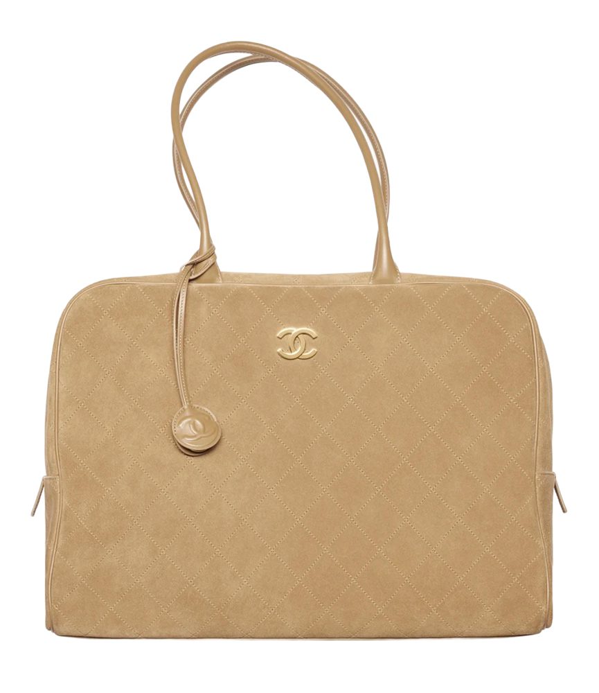 Chanel Maxi Bowling Bag Suede Calfskin, Calfskin & Gold Tone Metal Dark Beige