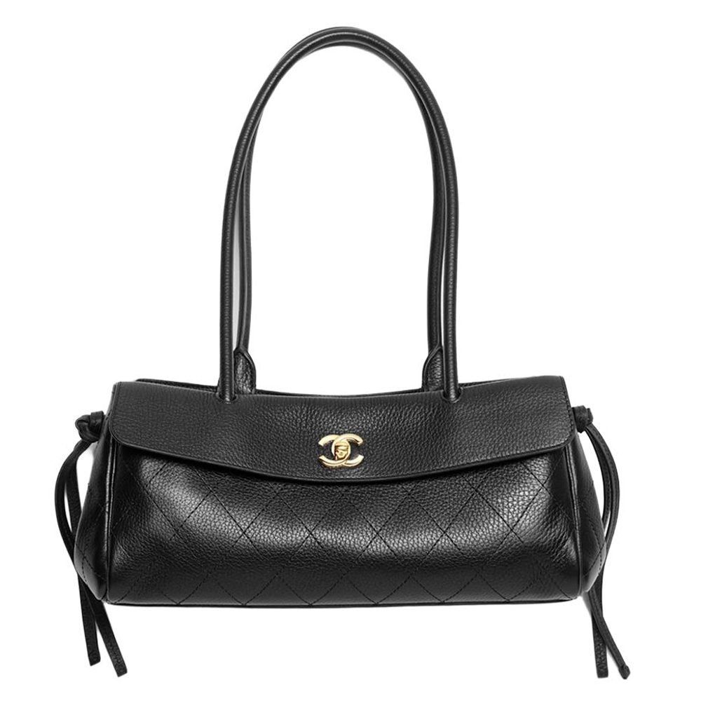 Chanel Small Shopping Bag Grained Calfskin Gold Tone Metal Black