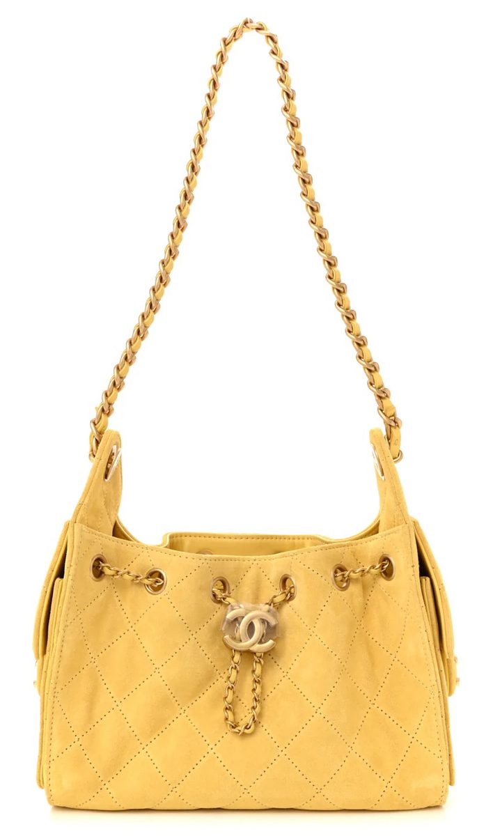 Chanel Suede Quilted Mini Chanel 25 Handbag Yellow
