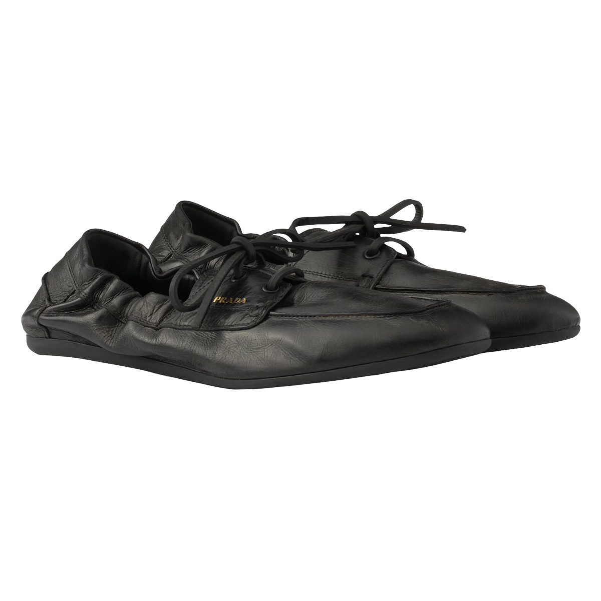 Prada Shuffle antiqued leather boat shoes Prada Shuffle antiqued leather boat shoes
