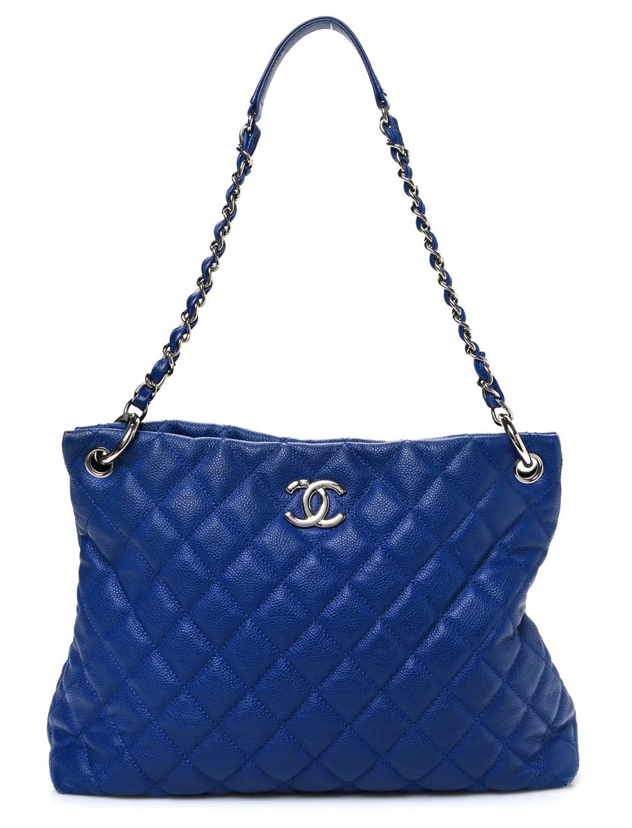 Chanel Caviar Quilted Easy Zip Tote Cobalt Blue