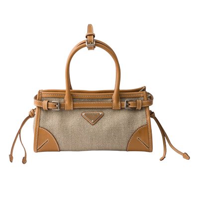 Prada Bonnie small linen and leather handbag