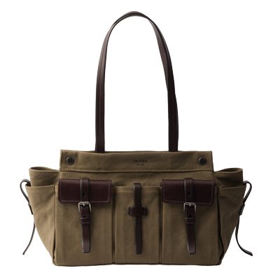 Prada Route large canvas and leather tote bag