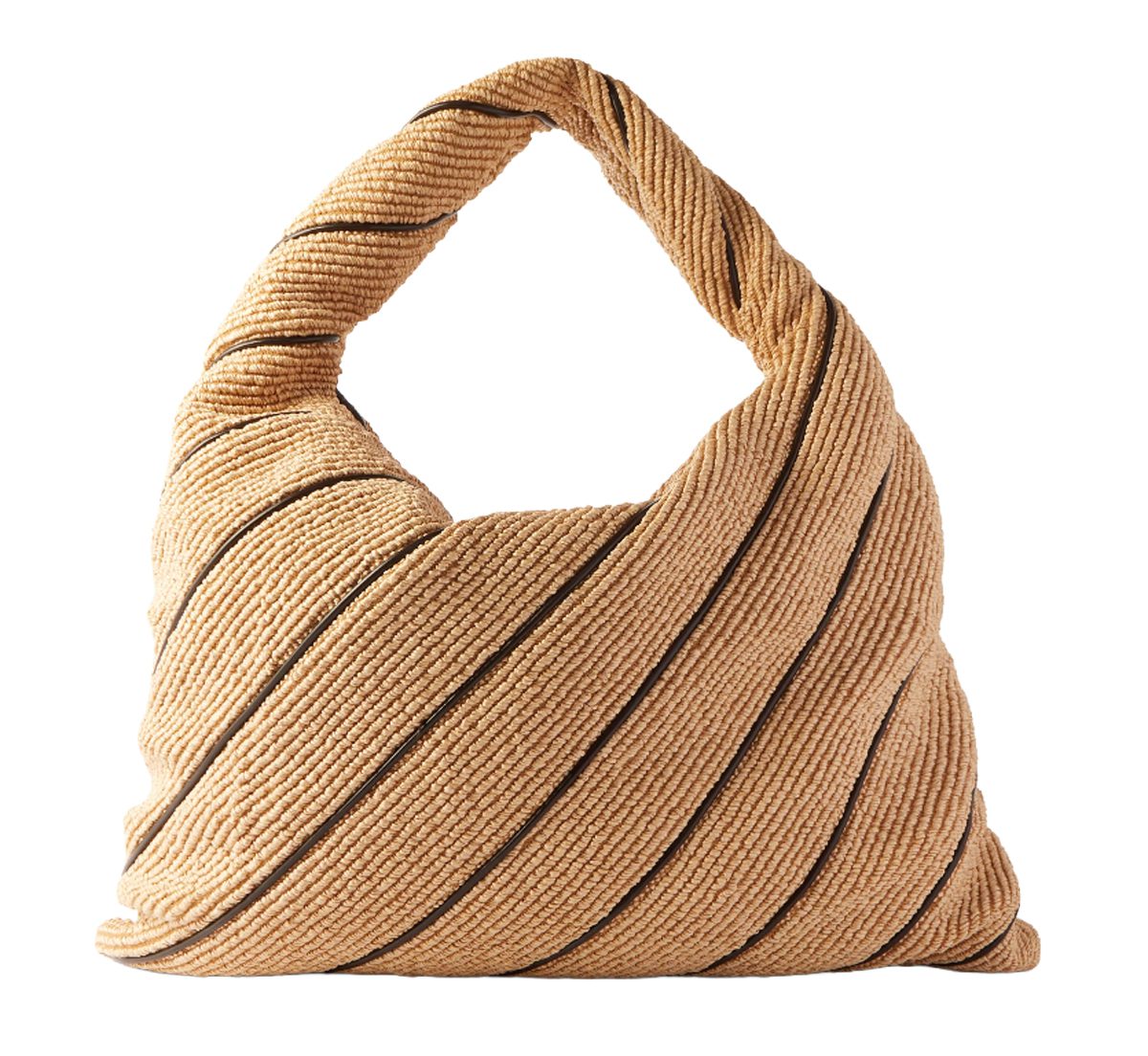 Bottega Veneta Hop Large Striped Leather Trimmed Raffia Shoulder Bag