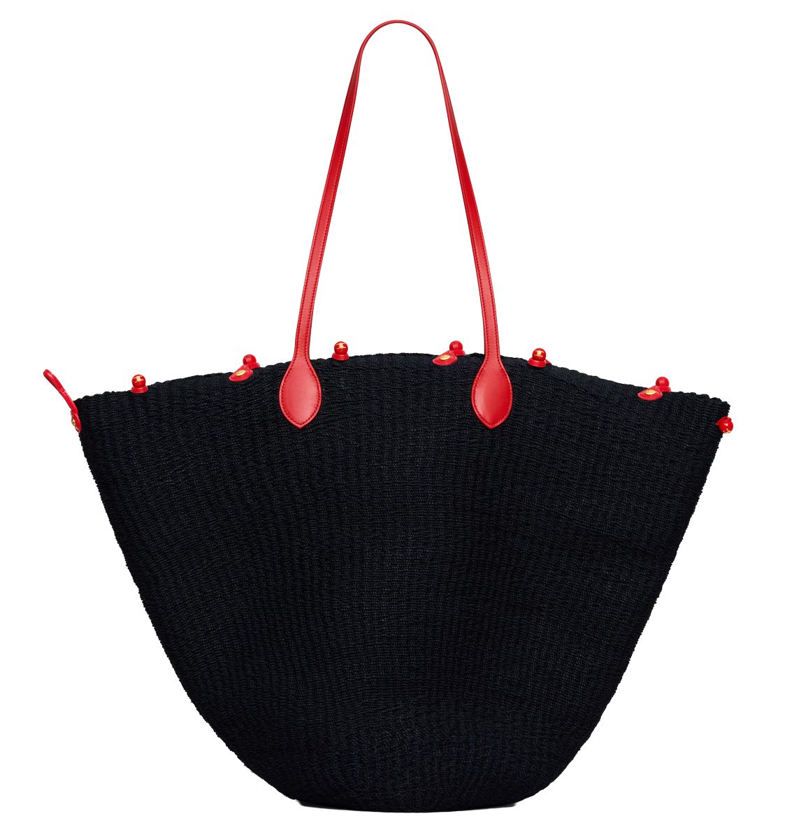Celine LARGE TRIOMPHE BEADS BASKET IN SISAL AND CALFSKIN