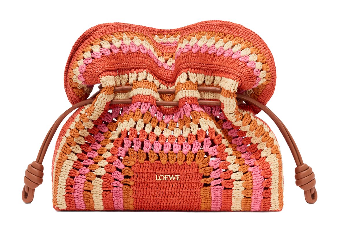 Loewe Medium Flamenco clutch in raffia and calfskin