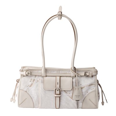 Prada Bonnie medium printed linen and leather handbag
