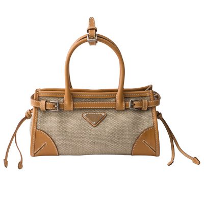 Prada Bonnie small linen and leather handbag