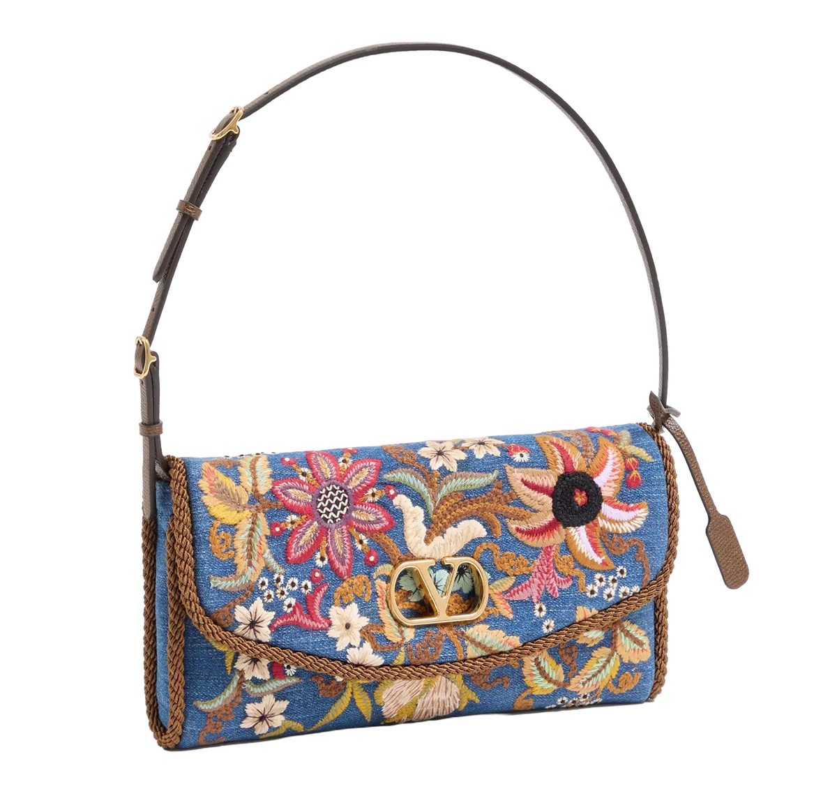 Valentino Garavani DeVain Small Embroidered Denim Shoulder Bag