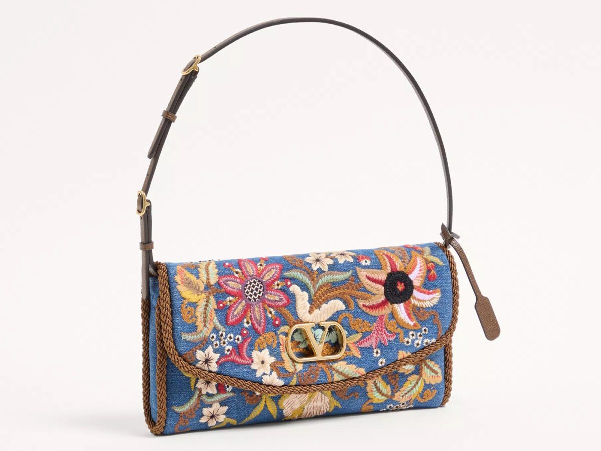 Valentino Garavani DeVain Small Shoulder Bag In Embroidered Denim (1)
