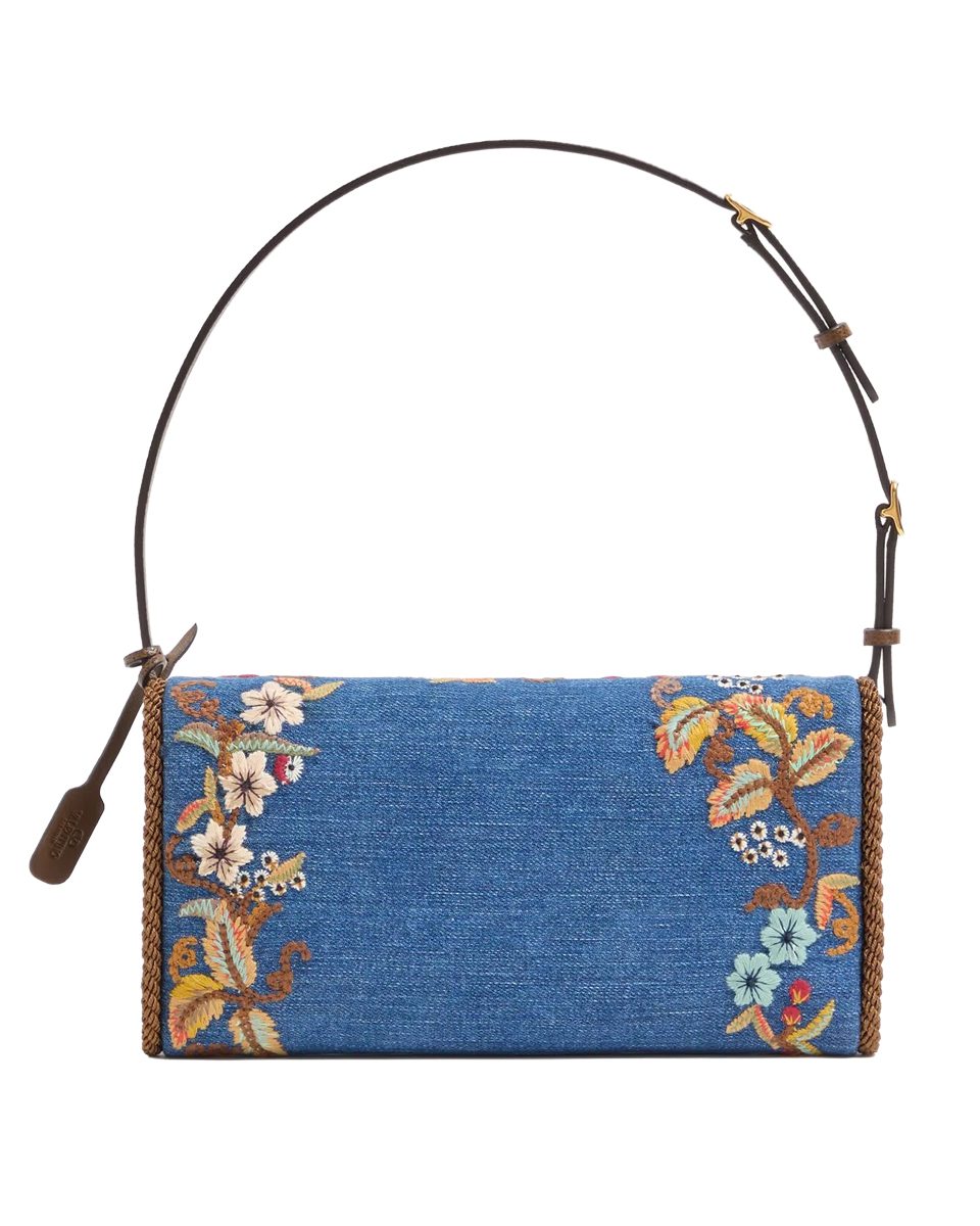Valentino Garavani DeVain Small Shoulder Bag In Embroidered Denim (2) Valentino Garavani DeVain Small Shoulder Bag In Embroidered Denim (2)
