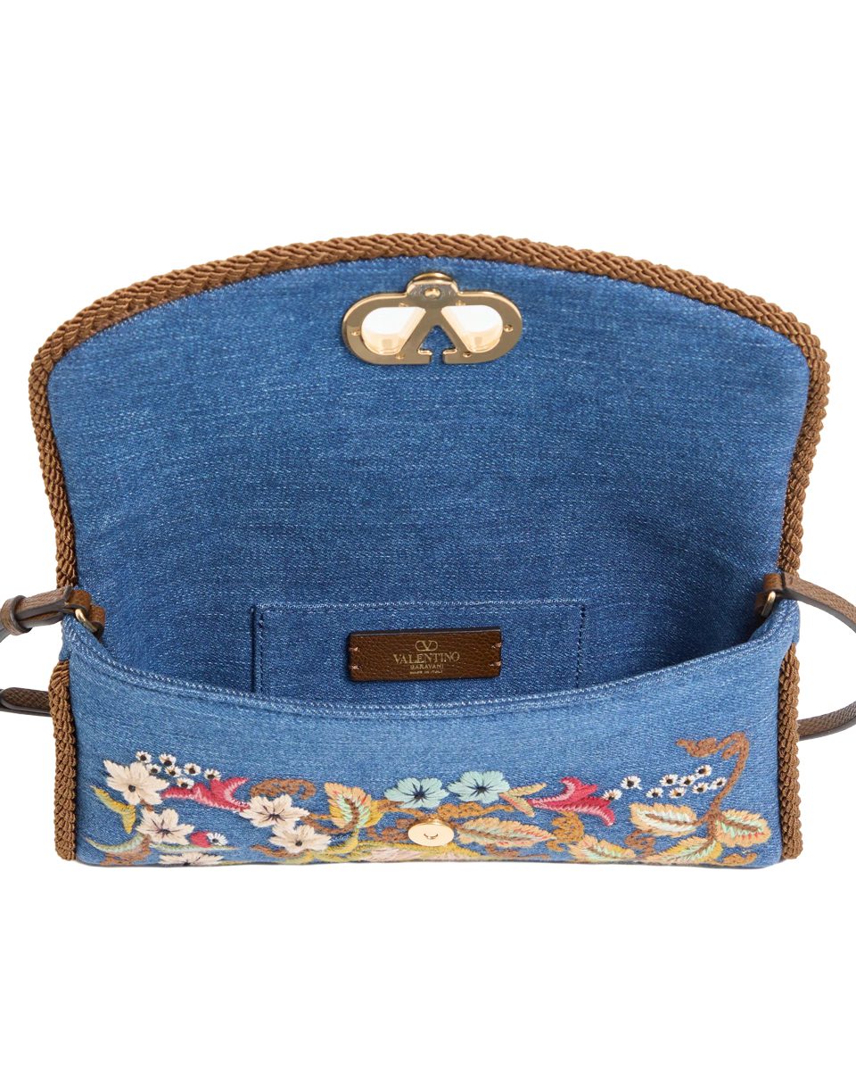 Valentino Garavani DeVain Small Shoulder Bag In Embroidered Denim (3) Valentino Garavani DeVain Small Shoulder Bag In Embroidered Denim (3)