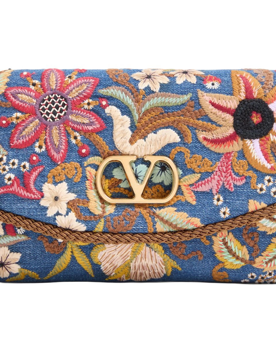 Valentino Garavani DeVain Small Shoulder Bag In Embroidered Denim (4) Valentino Garavani DeVain Small Shoulder Bag In Embroidered Denim (4)
