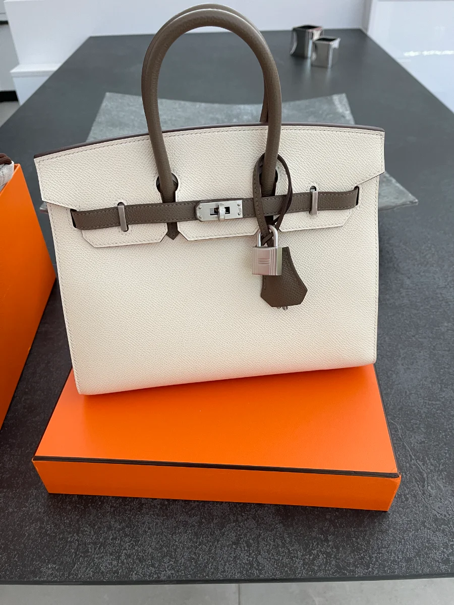 Hermes Birkin 25 Sellier Crai and Etoupe with brushed Palladium
