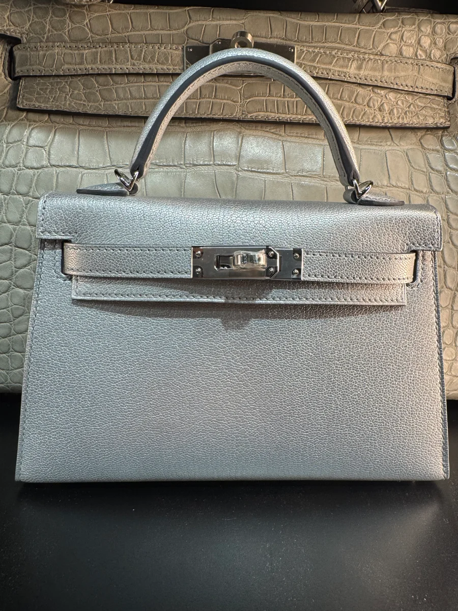 hermes Kelly II sellier mini che?vre Chamklilight Argent