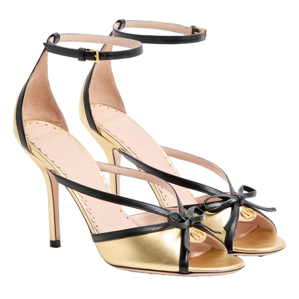 Valentino Black and Gold Strappy Heels