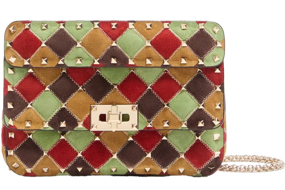 Valentino Garavani Rockstud Spike Small Bag In Patchwork Suede